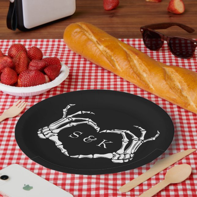 Plato De Papel Boda Gótico Romántico Skeleton Hand Halloween (Picnic)