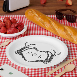 Plato De Papel Boda Gótico Romántico Skeleton Hand Halloween