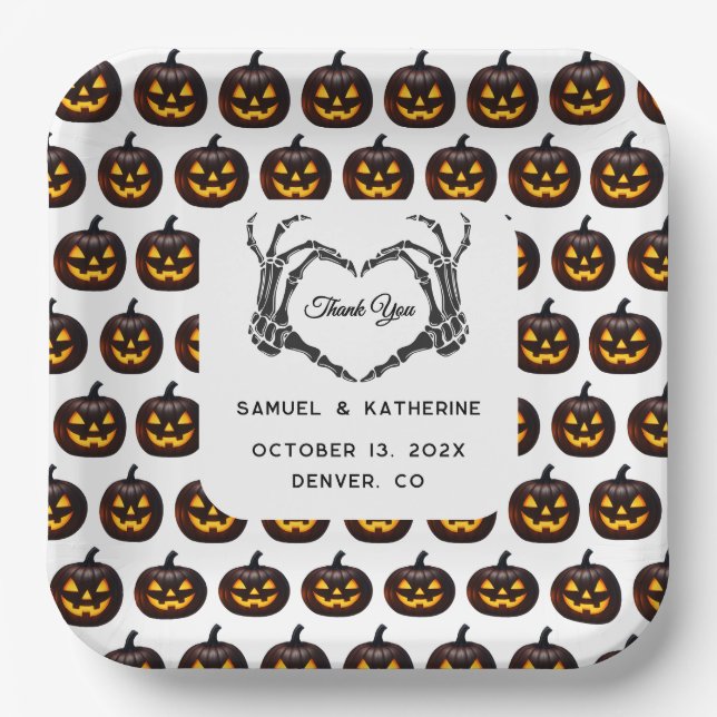Plato De Papel Boda Gótico Romántico Skeleton Hand Halloween (Anverso)