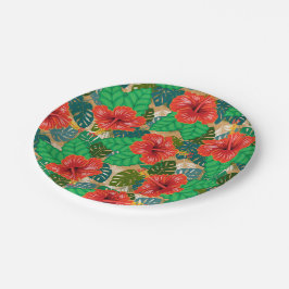 Plato De Papel Boda Hawai Red Hibiscus Luau