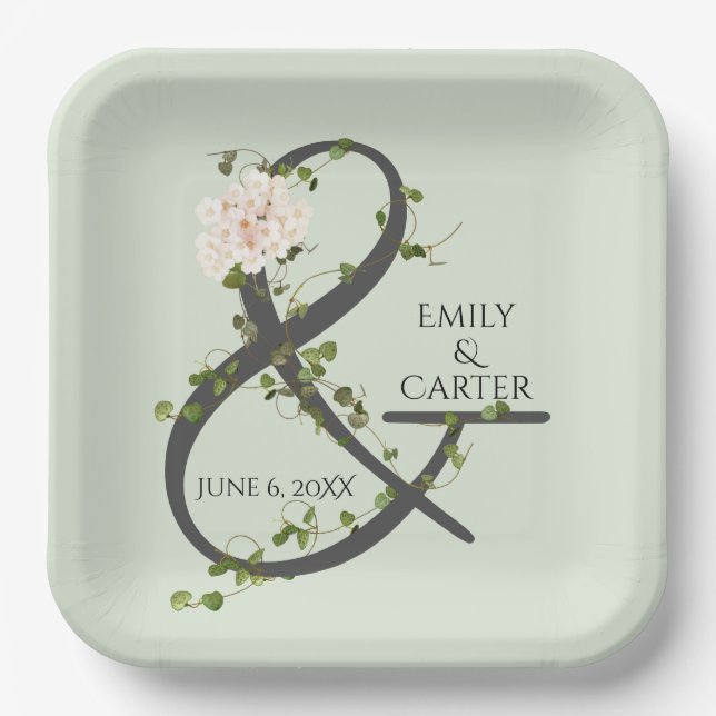 Plato De Papel Boda Hydrangea e Ivy Ampersand (Anverso)