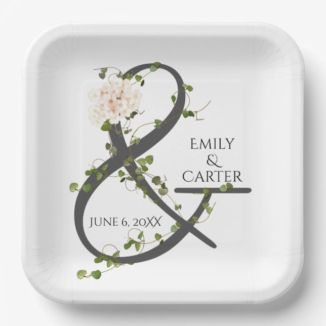Plato De Papel Boda Hydrangea e Ivy Ampersand (Anverso)