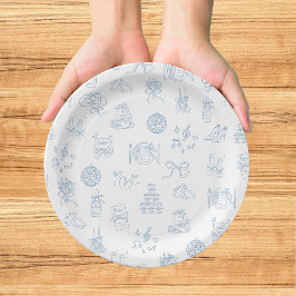 Plato De Papel Boda ilustrada azul caprichosa a mano