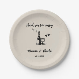 Plato De Papel Boda Ilustrada Retro Gris