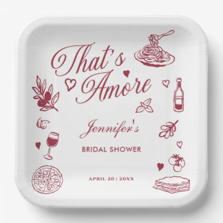 Plato De Papel Boda Italiana Dibujada a Mano "That's Amore"