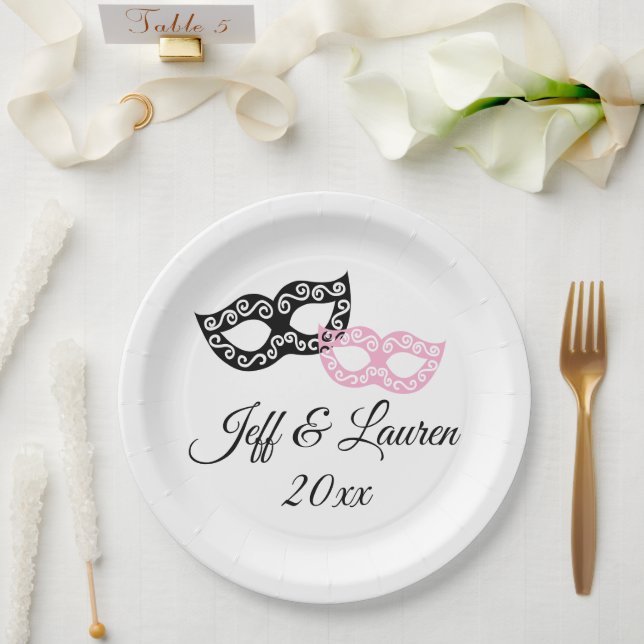 Plato De Papel Boda italiano personalizado máscaras de carnaval v (Boda)