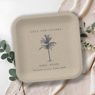 Plato De Papel Boda Kraft de la Marina de los Árboles Tropicales