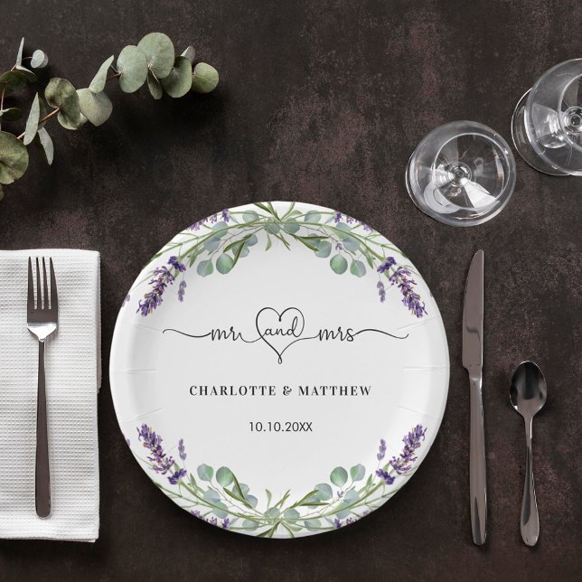Plato De Papel Boda lavender eucalyptus mr mrs (Subido por el creador)