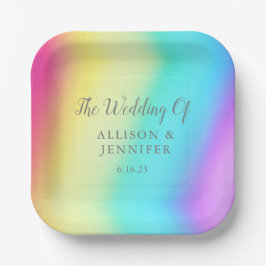 Plato De Papel Boda LGBTQ personalizado con arcoiris bonito