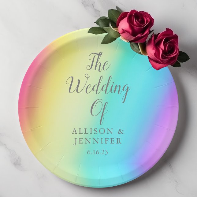 Plato De Papel Boda LGBTQ personalizado de gradiente arcoiris de  (Subido por el creador)