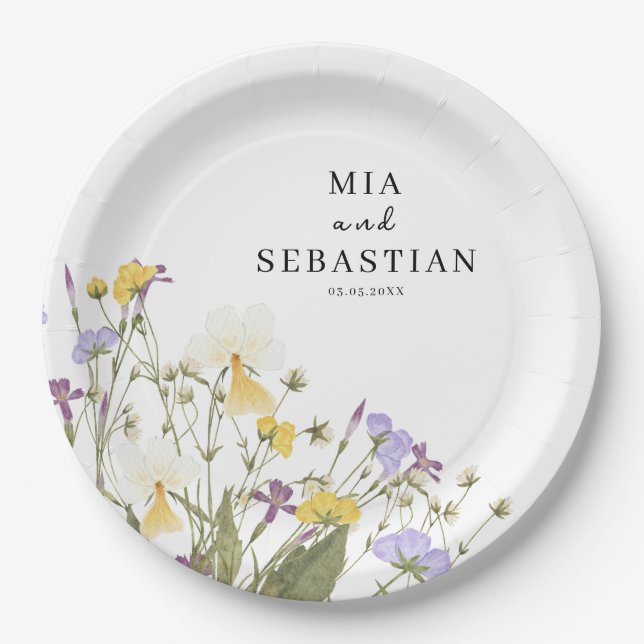 Plato De Papel Boda Lilac de acuarela (Anverso)