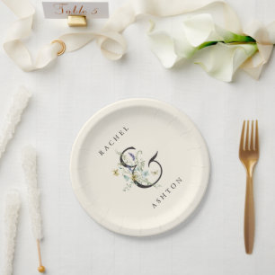 Plato De Papel Boda marfileelegante de acuarela