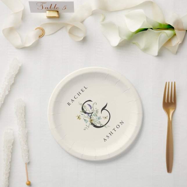 Plato De Papel Boda marfileelegante de acuarela (Boda)