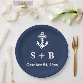 Plato De Papel Boda marino Nautical Beach Anchor azul de la Marin