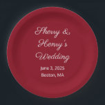 Plato De Papel Boda Maroon de las letras dulces<br><div class="desc">Estos platos tan elegantes serán un activo para su boda. ¡Personalizable. Por Sharon Lee Hudson.</div>