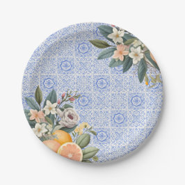 Plato De Papel Boda Mediterránea con Azulejos