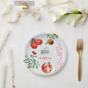 Plato De Papel Boda mediterráneo botánico de Red Pomegranate