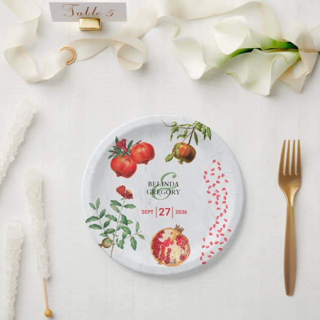 Plato De Papel Boda mediterráneo botánico de Red Pomegranate (Boda)