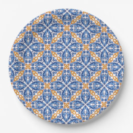 Plato De Papel boda mediterráneo español de mosaico azul