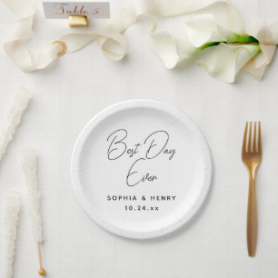 Plato De Papel Boda Mejor Día Cada Vez Moderno Elegante