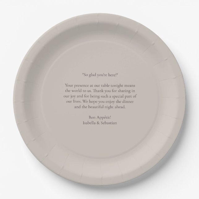 Plato De Papel Boda Mensaje Romántico Beige (Anverso)