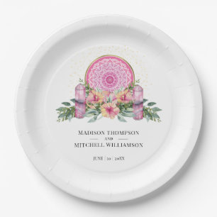 Plato De Papel Boda metafísico de cristales de Mandala floral ros