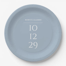 Plato De Papel Boda minimalista azul polvoriento fecha especial