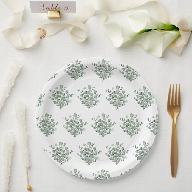 Plato De Papel Boda minimalista de eucalipto (Boda)