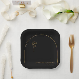 Plato De Papel Boda minimalista de Flor Silvestre de Arco Negro y
