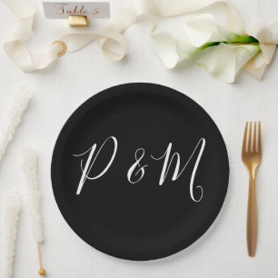 Plato De Papel Boda minimalista en blanco y negro