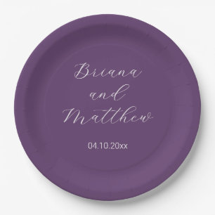 Plato De Papel Boda Minimalista Escritura Morada