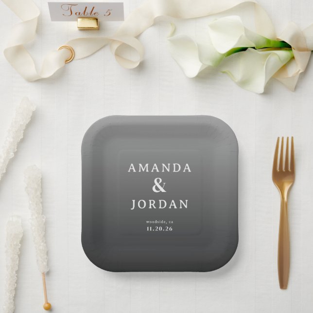 Plato De Papel Boda Minimalista Gris Sofisticada (Boda)