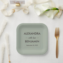 Plato De Papel Boda Minimalista Moderna | Atemporal Verde Salvia