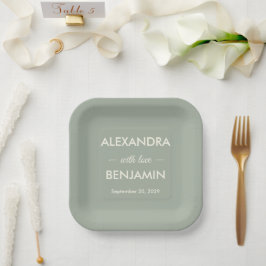 Plato De Papel Boda Minimalista Moderna | Atemporal Verde Salvia