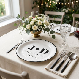 Plato De Papel Boda Minimalista Monograma Fiesta Personalizada 