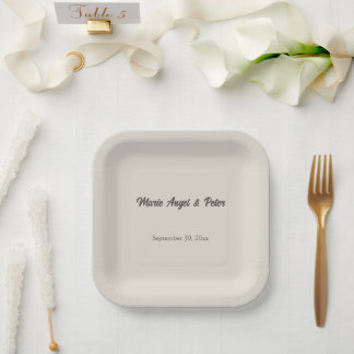 Plato De Papel Boda Minimalista Neutral Cálida en Cuadrado