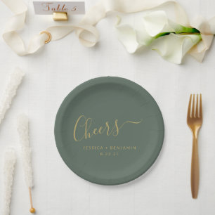 Plato De Papel Boda Minimalista Personalizada Cheerful Verde Oscu