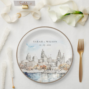 Plato De Papel Boda mínimo de la acuarela de Kansas City Missouri