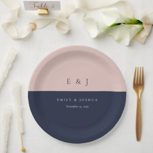 Plato De Papel Boda moderna azul marino rubor
