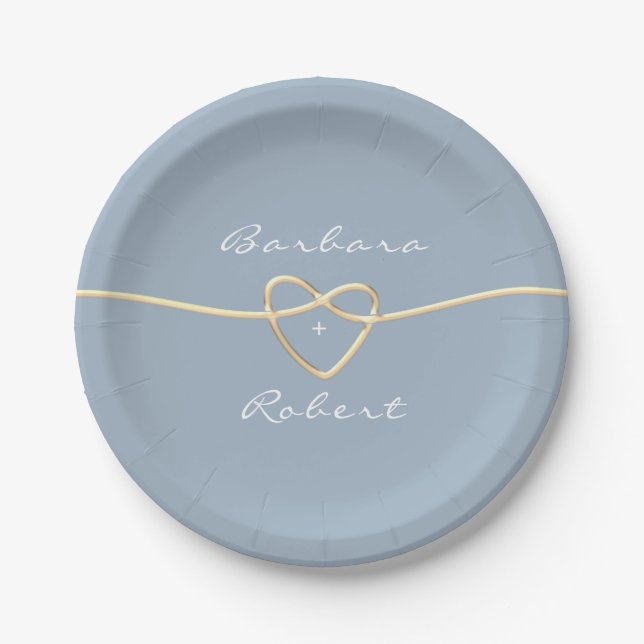 Plato De Papel Boda moderna azul polvoriento  (Anverso)