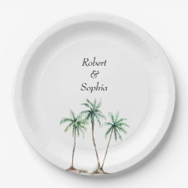 Plato De Papel Boda moderna con palma de acuarela