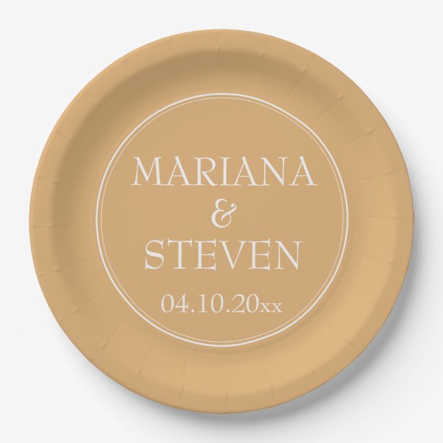 Plato De Papel Boda moderna minimalista amarilla (Anverso)