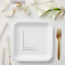 Plato De Papel Boda moderna minimalista de línea negra y blanca