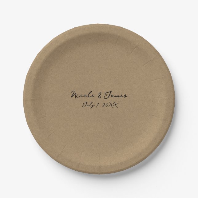 Plato De Papel Boda moderno mínimo de Brown Kraft (Anverso)
