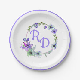 Plato De Papel Boda Monogramado de Wreath floral de bonito