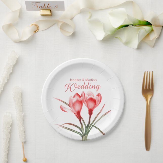 Plato De Papel Boda naranja crocus art placa de papel (Boda)
