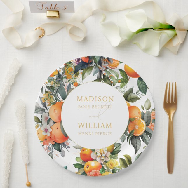 Plato De Papel Boda naranja de frutas de cítricos (Boda)