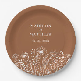 Plato De Papel Boda Naranja de Wildflowers Boho Burnt 