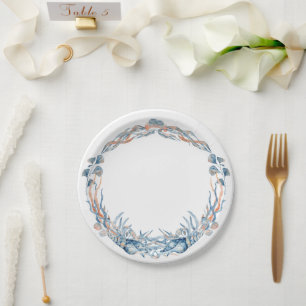 Plato De Papel Boda náutico Seashell Wreath