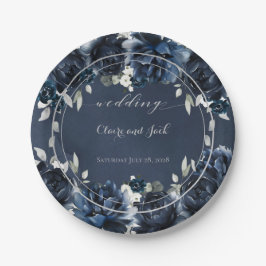 Plato De Papel Boda Navy Peony 7 pulgadas Luncheon